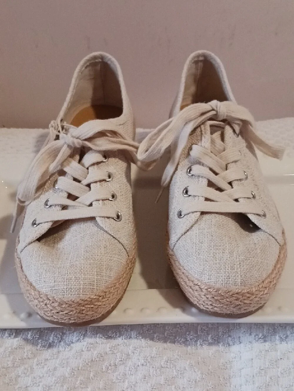 Tommy Bahama Cream Linen Espadrille Sneakers 9.5 🌴🌺🌴